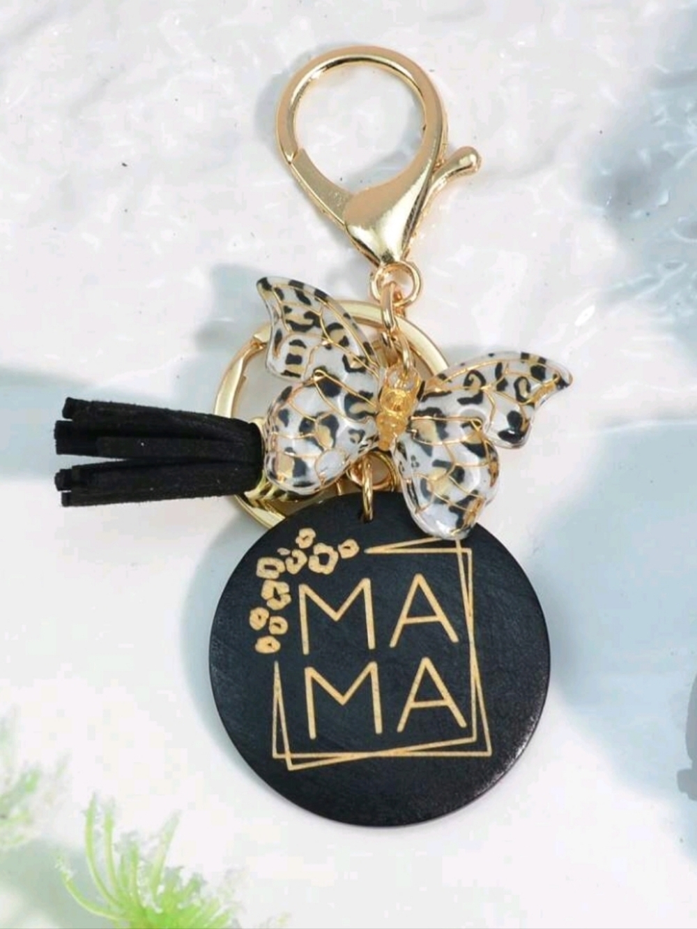 Gold & Black 'MAMA' Keychain Bag Charm Leopard Butterfly Mother's Day Gift
